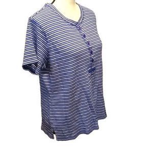 Kim‎ Rogers Blue & White Striped Five Button Front Blouse Women's Size Large